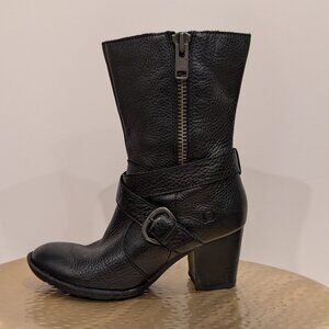 Born Heeled Low-Calf Moto Black Leather Boots - Women's sz 7